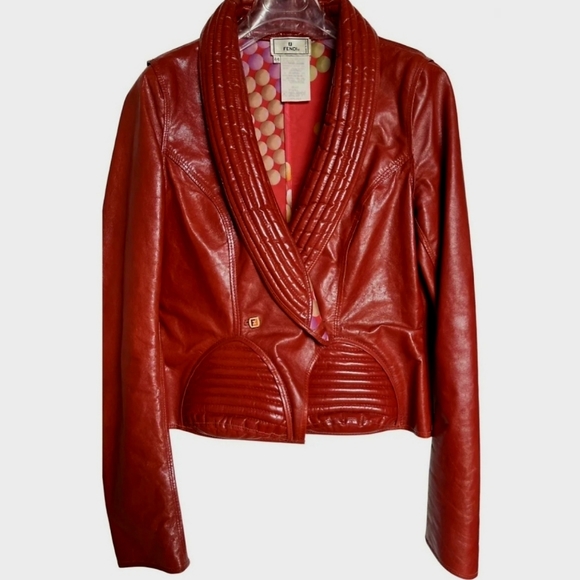 FENDI RED ( REAL) LEATHER JACKET - Picture 7 of 11